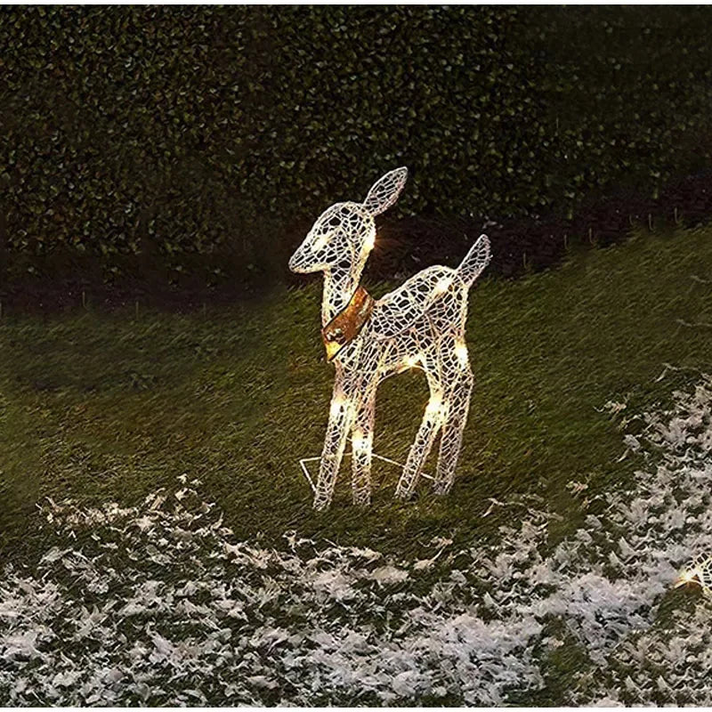 Led Light Glowing Glitter Reindeer Xmas Home Outdoor Yard Ornament Decor