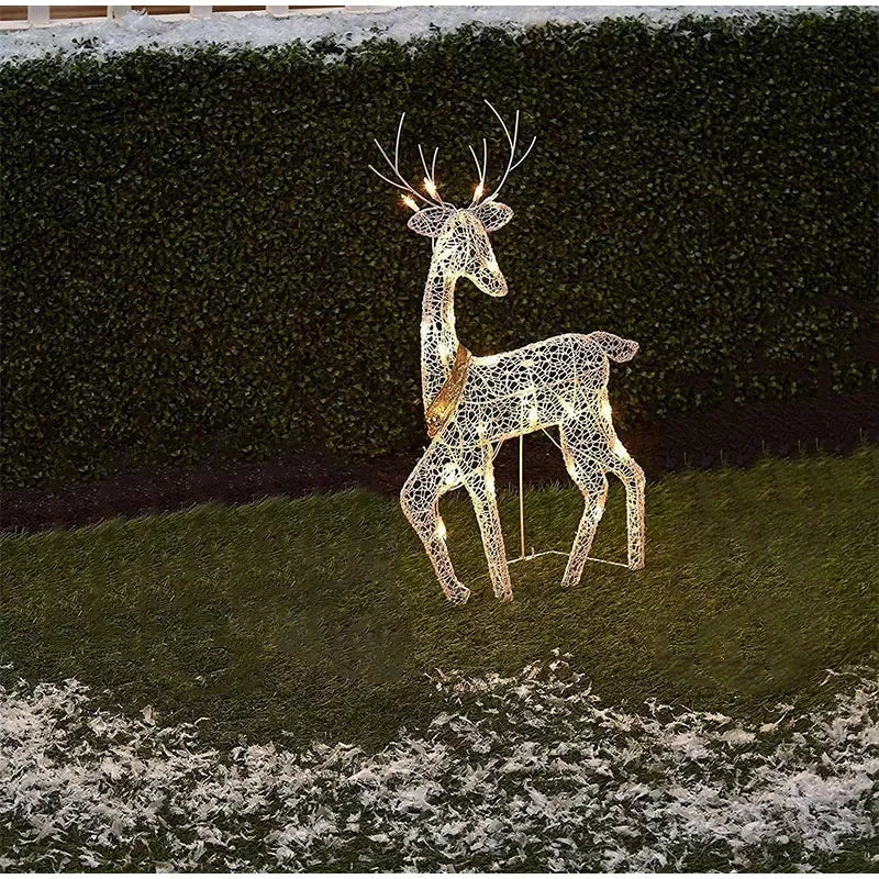 Led Light Glowing Glitter Reindeer Xmas Home Outdoor Yard Ornament Decor