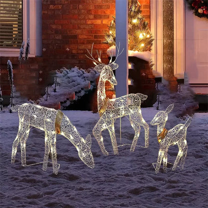 Led Light Glowing Glitter Reindeer Xmas Home Outdoor Yard Ornament Decor