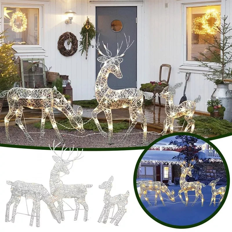 Led Light Glowing Glitter Reindeer Xmas Home Outdoor Yard Ornament Decor