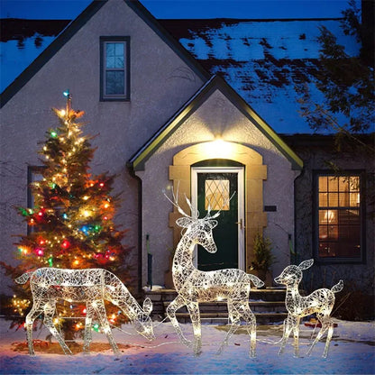 Led Light Glowing Glitter Reindeer Xmas Home Outdoor Yard Ornament Decor